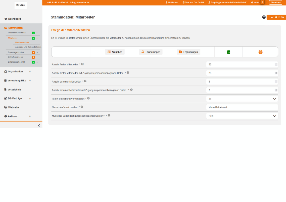 Eingabemaske Stammdaten Eingabemaske Stammdaten