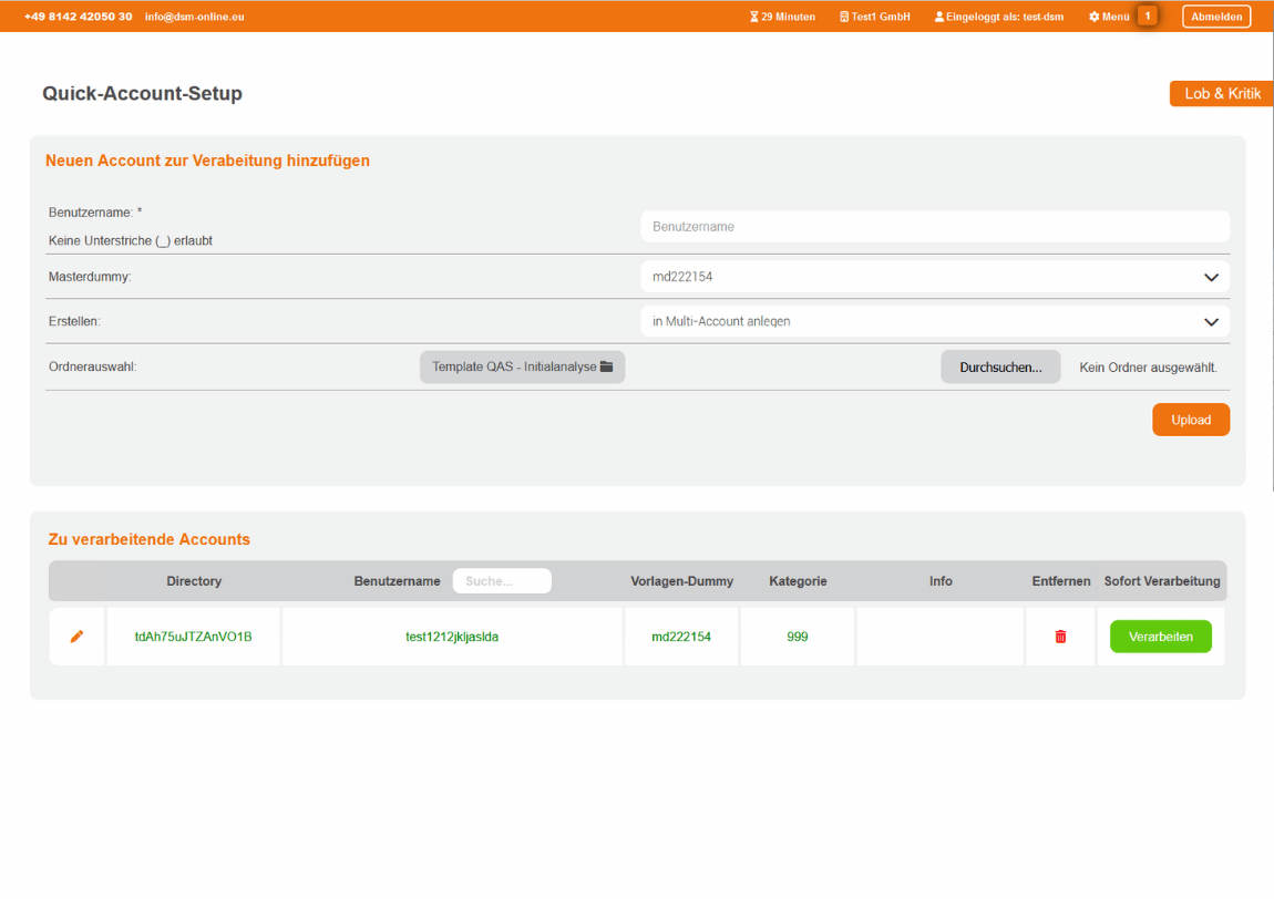 Quick Account Setup